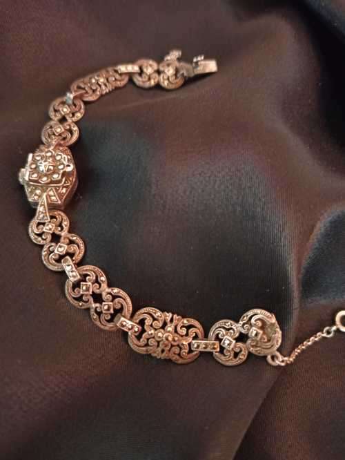 STERLING SILVER MARCASITE 17 JEWELS SWISS WORKING WATCH