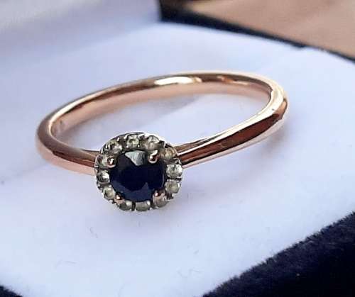 RARE 9CT ROSE GOLD BLACK DIAMOND RING