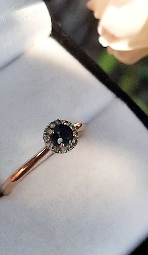 RARE 9CT ROSE GOLD BLACK DIAMOND RING