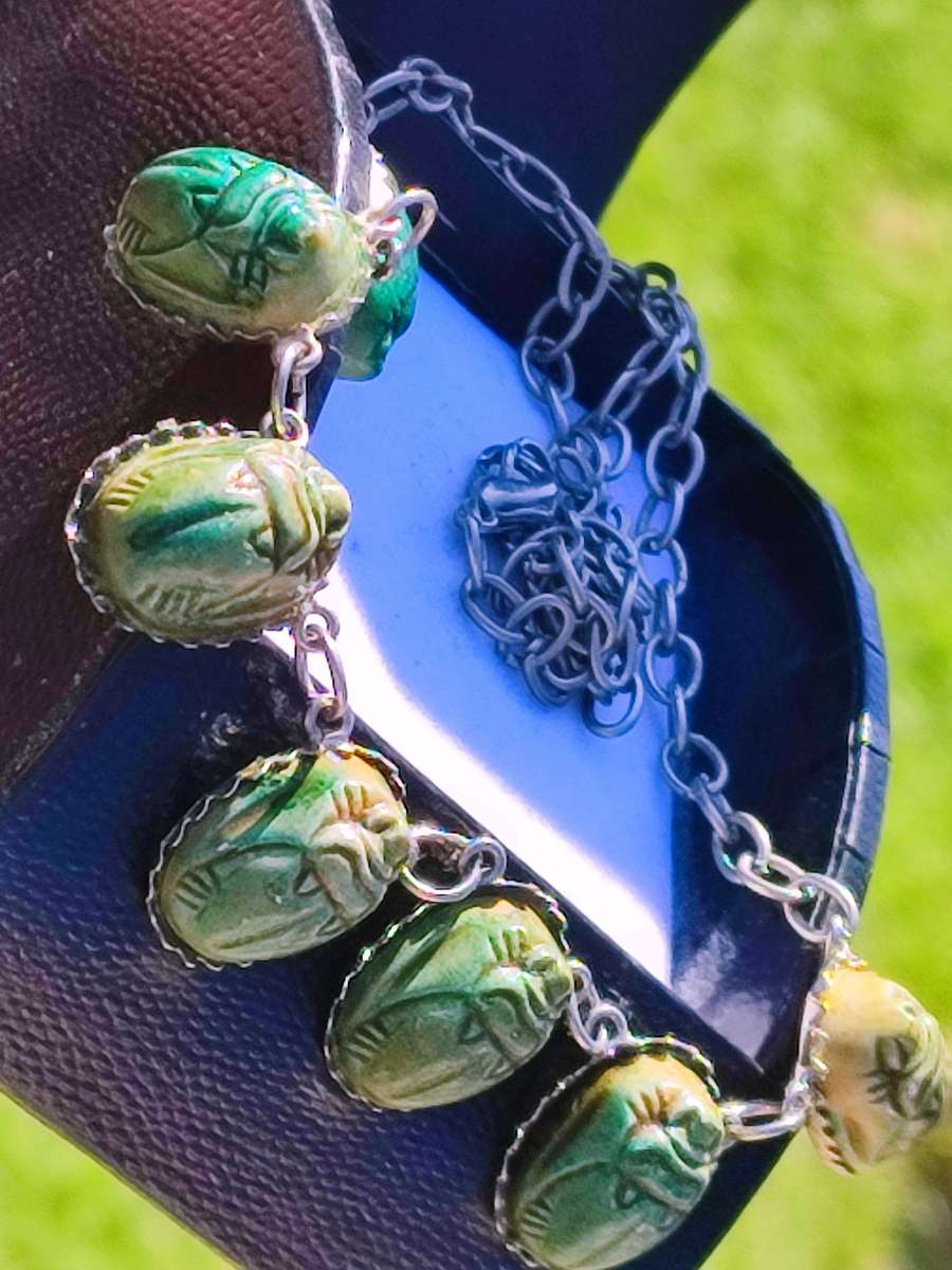 Vintage Silvertone Scarab Design Necklace