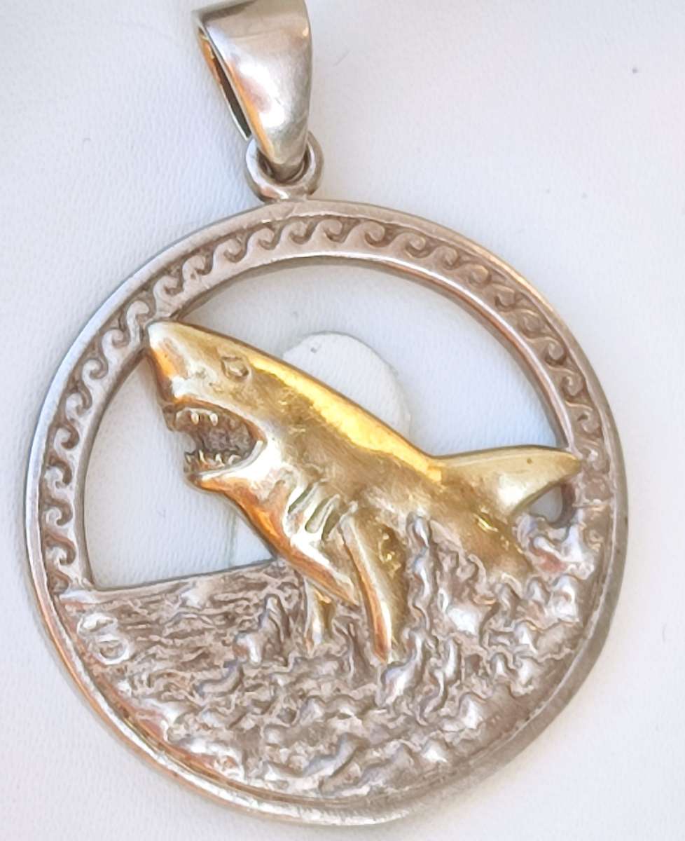 Sterling/ 14k Gold Large Shark Pendant