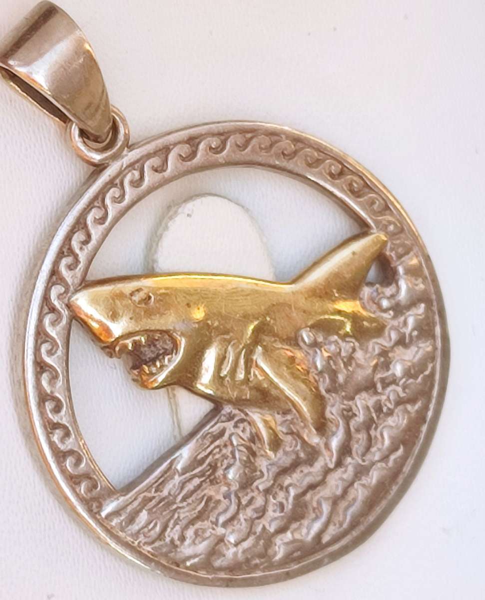 Sterling/ 14k Gold Large Shark Pendant