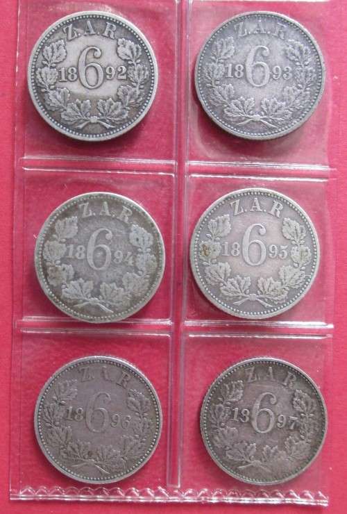 COMPLETE Z.A.R SIXPENCE SET - 1892 -1897