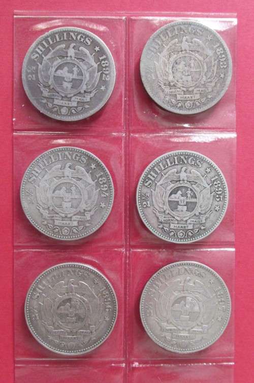 COMPLETE PAUL KRUGER SILVER Z.A.R HALF CROWN SET - 1892-1897
