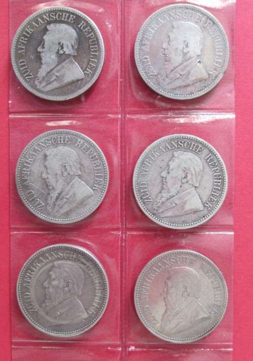 COMPLETE PAUL KRUGER SILVER Z.A.R HALF CROWN SET - 1892-1897