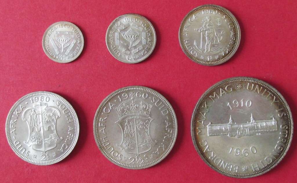 1960 UNC. SET OF UNION OF S.A. SILVER COINS