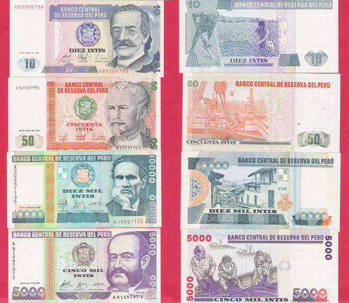 6 X SOUTH AMERICAN UNC. NOTES - PERU + BRAZIL