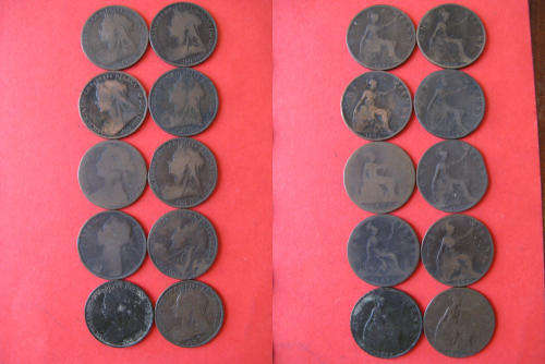 20 X BRITISH PENNYS QUEEN VICTORIA + GEORGE V