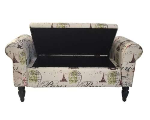 Double Chaise Ottoman Bench with Storage - Paris Print Design [Second Hand]