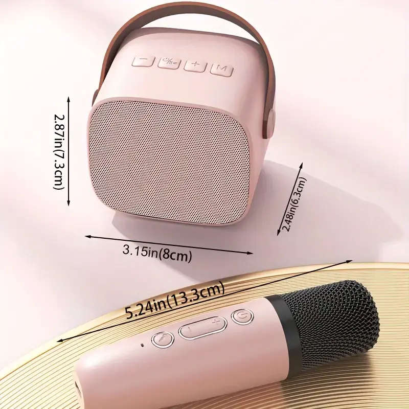 Mini karaoke speaker machine with 2 wireless microphones