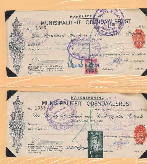 A group of 14 STANDARD BANK cheques of the ODENDAALSRUST MUNISIPALITEIT all franked