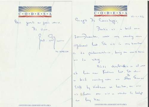 Unusual letter of Paul de Beer on CODESA letterhead dated 15.1.1992