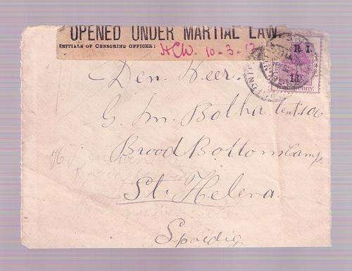 ANGLO-BOER WAR cover front from Bloemfontein to Broadbottom Camp