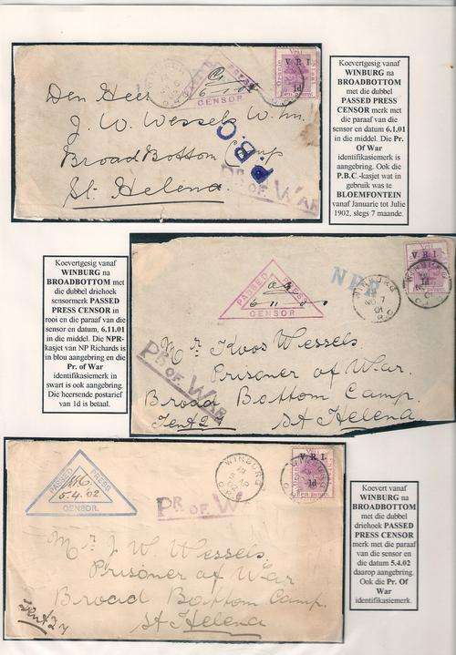 Collection of 3 ANGLO BOER WAR fronts of covers send from WINBURG to BROADBOTTOM CAMP