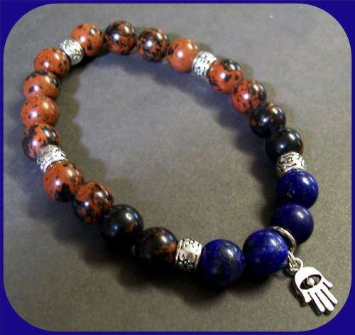 Men's Mahogany Obsidian and Lapis Lazuli stretch bracelet