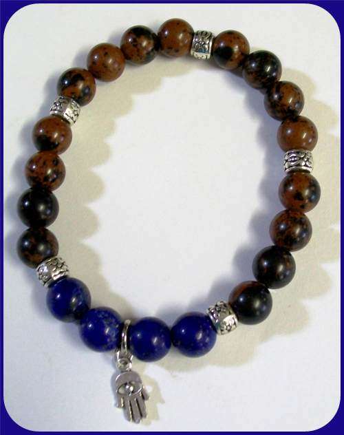 Men's Mahogany Obsidian and Lapis Lazuli stretch bracelet