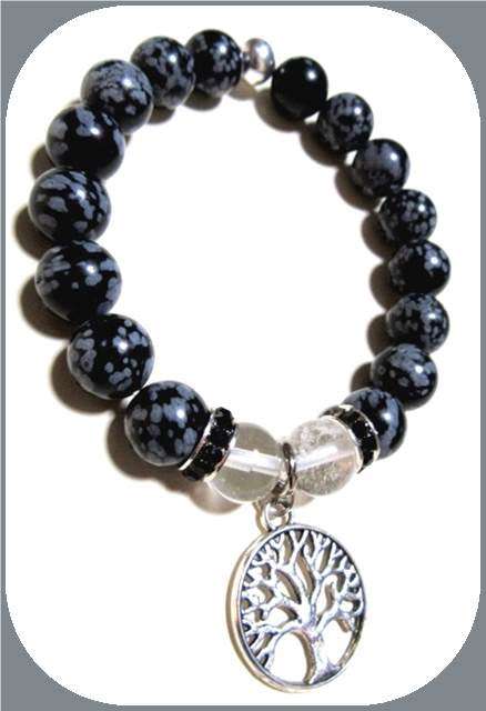 Ladies Snowflake Obsidian stretch bracelet