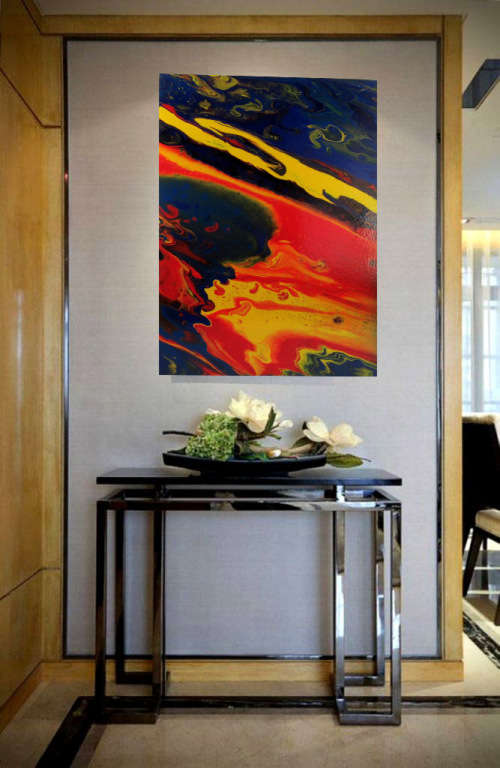 Acrylic Pour Painting on masonite board  - Silent Comet