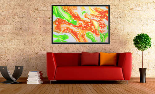 Acrylic Pour Painting - Tangerine and Lime