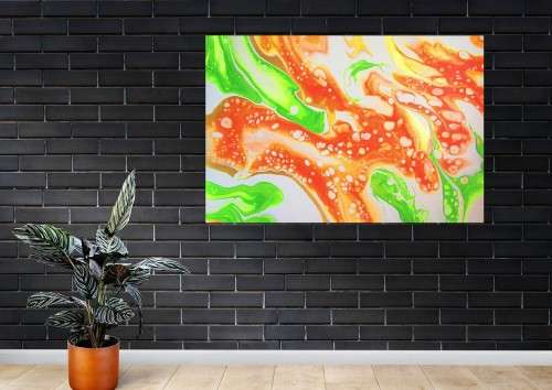 Acrylic Pour Painting - Tangerine and Lime