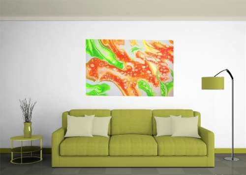 Acrylic Pour Painting - Tangerine and Lime