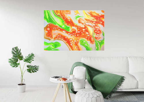 Acrylic Pour Painting - Tangerine and Lime