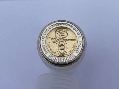 THE NEW COMMEMORATIVE R5 IN RECOGNITION OF THE ''ORDER OF THECOMPANIONS OF OR TAMBO''. 18 UNC P/TUBE