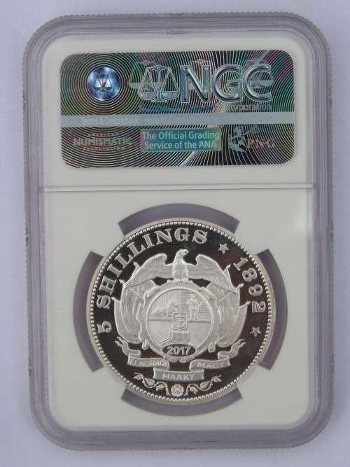 2017 125TH ANNIVESARY OF 1892 5 SHILLING. NGC GRADED PROOF 69UC. MINTED IN BERLIN. SCARCE!!