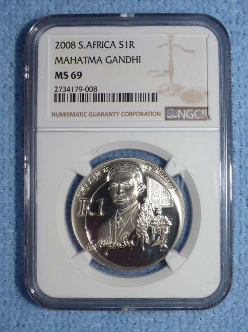 2008 SILVER R1. -MAHATMA GANDHI. FINEST KNOWN!! NGC GRADED MINT STATE 69