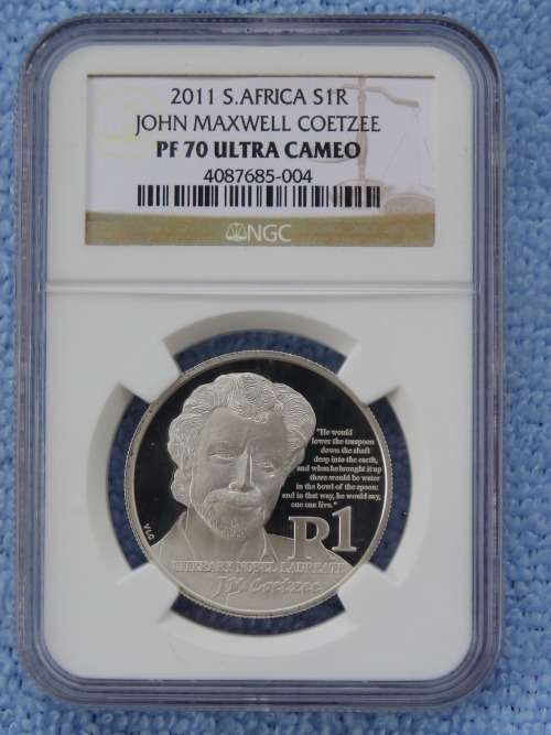 2011 SILVER R1 PROTEA SERIES  JOHN MAXWELL COETZEE.  NGC GRADED PF70 ULTRA CAMEO