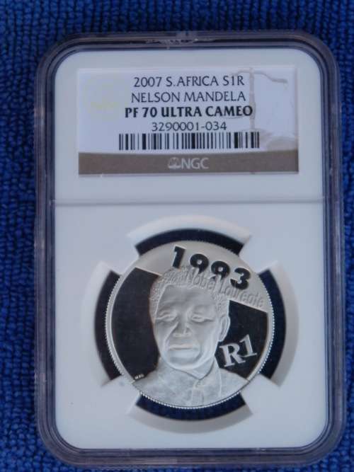 2007 NELSON MANDELA SILVER R1. 1993 NOBEL LAUREATE. NGC GRADED PROOF 70 ULTRA CAMEO. TOP GRADE!