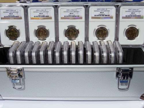 HIGH GRADE!! 2008 NELSON MANDELA 90TH BIRTHDAY R5 COINS.  20 X NGC GRADED MS67 WITH CASE INCLUDED