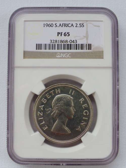 1960 UNION OF SOUTH AFRICA 2.5 SHILLING. NGC GRADED PF65