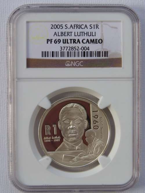 2005 ALBERT LUTHULI SILVER R1.  NGC GRADED PROOF 69 ULTRA CAMEO