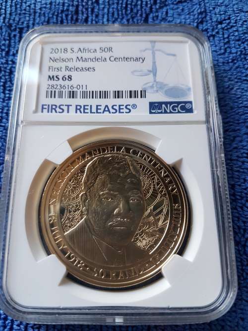 2018 NELSON MANDELA CENTENARY BRONZE ALLOY R50.  NGC GRADED MS68.  1ST RELEASE!