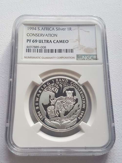 1994 SOUTH AFRICA SILVER PROOF R1 - PROTEA SERIES CONSERVATION- NGC GRADED PF69 ULTRA CAMEO-