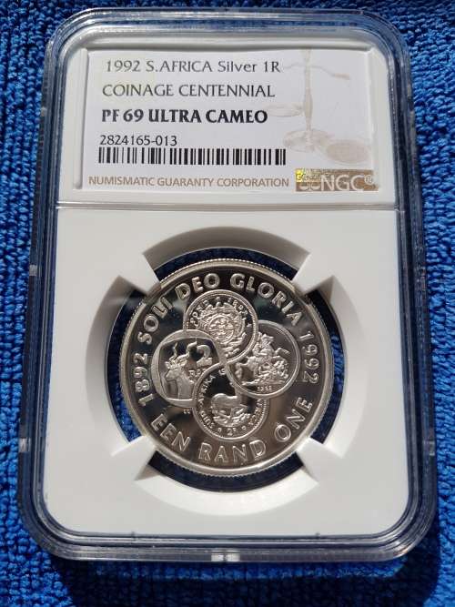 1992 SOUTH AFRICA SILVER PROOF R1 -COINAGE CENTENNIAL- NGC GRADED PROOF 69 ULTRA CAMEO