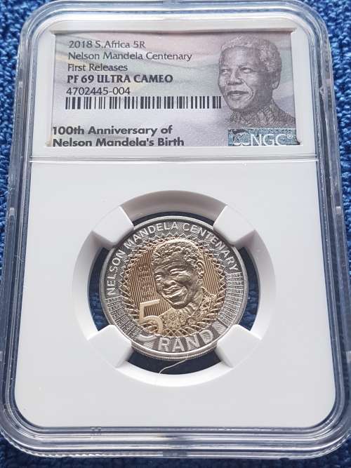 2018 SOUTH AFRICA PROOF R5 - NELSON MANDELA CENTENARY- NGC GRADED PF69UC -*1ST RELEASES*