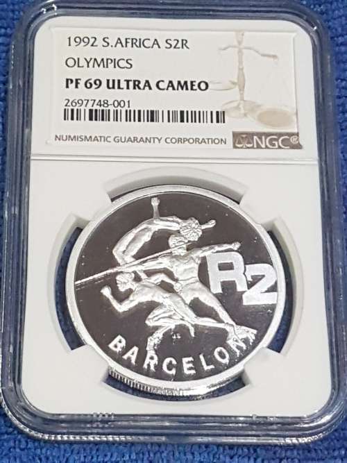1992 SOUTH AFRICA SILVER R2   - OLYMPICS -  NGC GRADED PF69 ULTRA CAMEO.