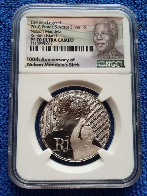2018 NELSON MANDELA PROOF SILVER R1 - LIFE OF A LEGEND ROBBEN ISLAND-  NGC PF70UC -FINEST KNOWN!