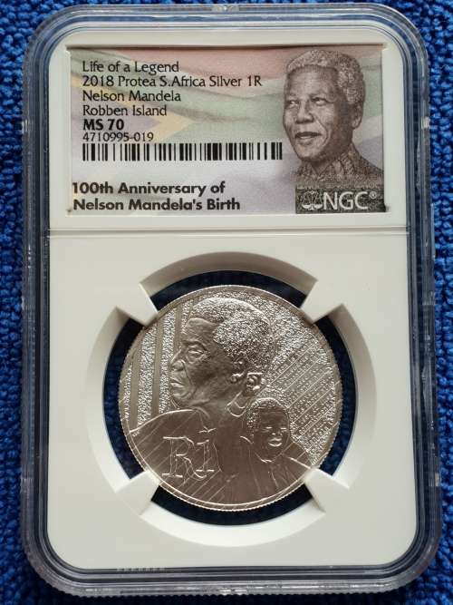 2018 NELSON MANDELA UNCIRCULA SILVER R1 - LIFE OF A LEGEND ROBBEN ISLAND-  NGC MS 70 -FINEST KNOWN!