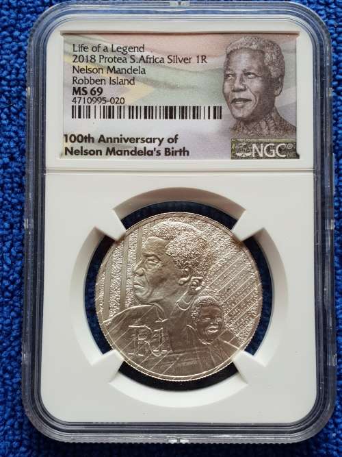 2018 NELSON MANDELA UNCIRCULA SILVER R1 - LIFE OF A LEGEND ROBBEN ISLAND-  NGC MS 69 -2nd FINEST!