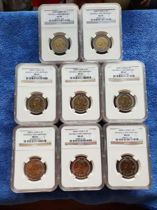 40 X 2008 NELSON MANDELA R5 -10XAU58 15XMS62 5XMS64 5X  MS65 5XMS66- BID IS PER COIN TO TAKE ALL