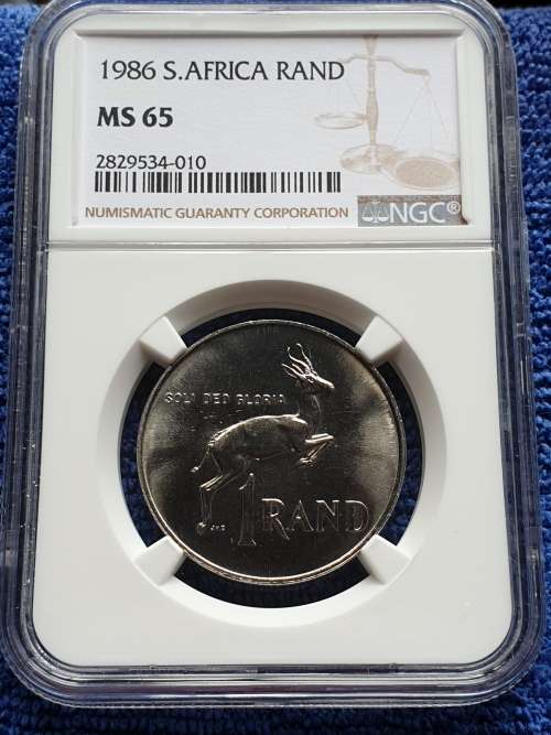 1986 SOUTH AFRICA R1 - NGC GRADED MS65- (POP2)
