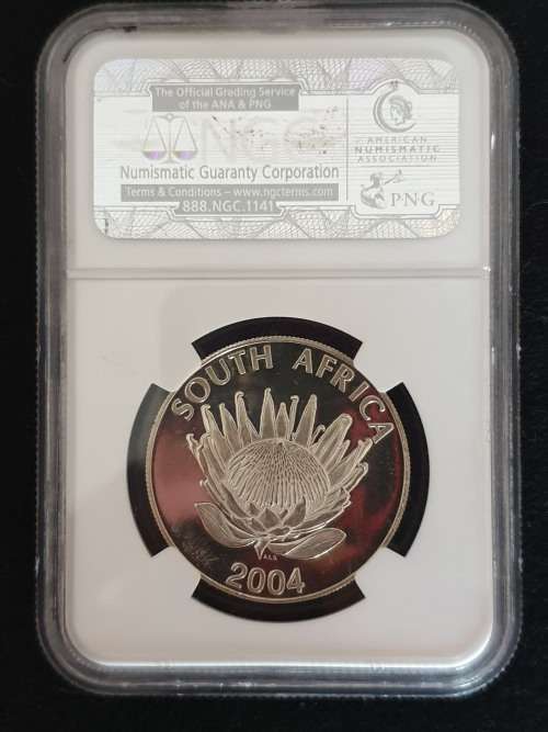 2004 SOUTH AFRICA SILVER R1 - DEMOCRACY ANNIVERSARY UNC- - CV R4000 IN UNC-  NGC GRADED MS67
