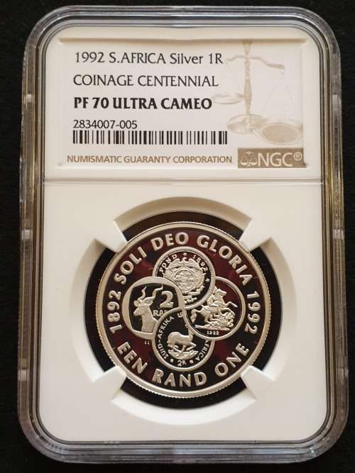 1992 SOUTH AFRICA SILVER PROOF R1 -COINAGE CENTENNIAL- NGC GRADED PROOF 70 UC   FINEST KNOWN!!
