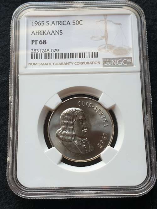 1965 SOUTH AFRICA PROOF 50c  - AFRIKAANS-  NGC GRADED PF68   *POP 2* ONLY 2 COINS HIGHER