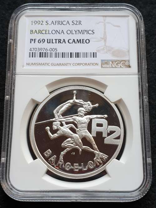 1992 SOUTH AFRICA SILVER R2   - OLYMPICS -  NGC GRADED PF69 ULTRA CAMEO. -**SECOND FINEST!! **