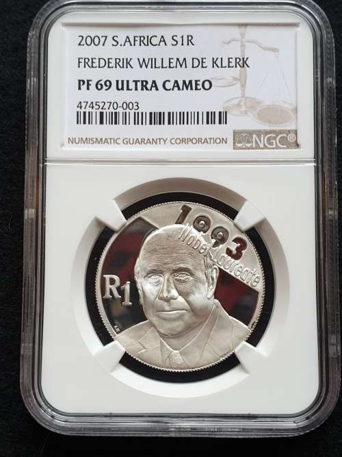 2007 SILVER R1 - FW DE KLERK -  ** NOBEL LAUREATE**.   NGC GRADED PF69 UC -