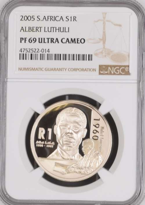 2005 ALBERT LUTHULI SILVER R1.  NGC GRADED PROOF 69 ULTRA CAMEO